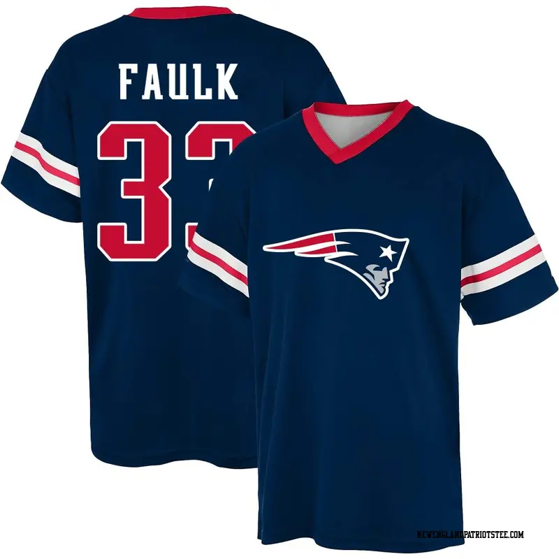 Men's New England Patriots ＃33 Kevin Faulk Navy Name & Number Game Day V-Neck T-Shirt