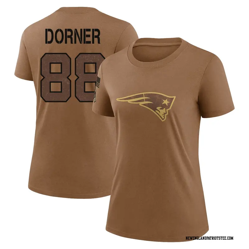 Women's New England Patriots ＃88 Cameron Dorner Brown 2023 Salute To Service Performance T-Shirt