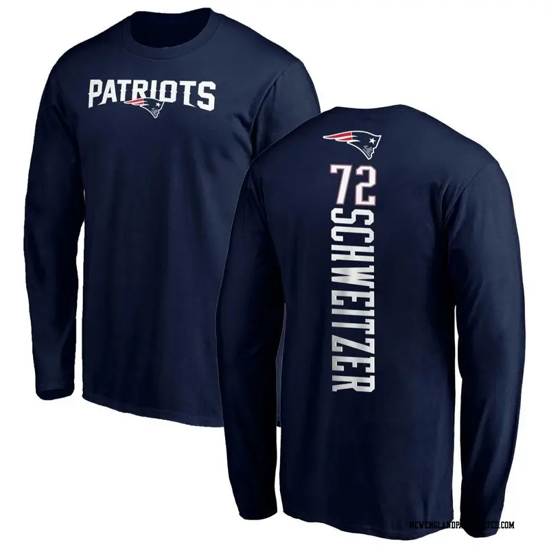 Youth New England Patriots ＃72 Wes Schweitzer Navy Backer Long Sleeve T-Shirt